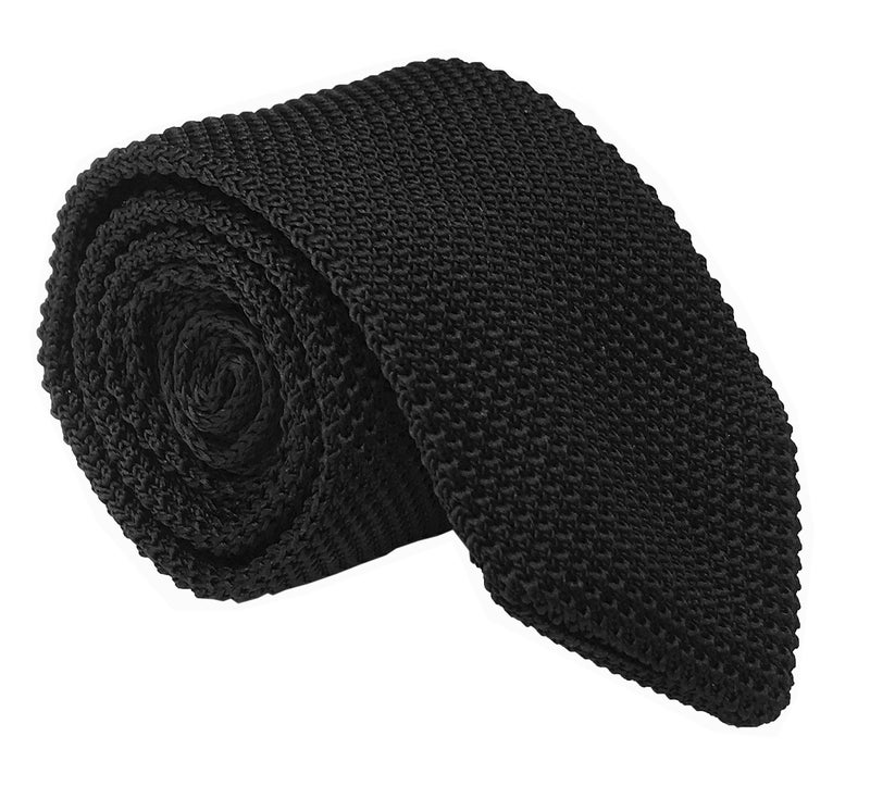 Ctskyte Men Boys Black Knitted Neck Tie Accessory Narrow Funeral Necktie for Husband BF - Image 1